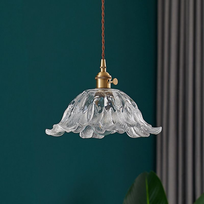 Industrial Gold Flower Glass Pendant Light With Dimmer
