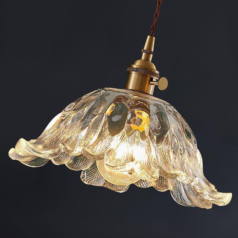 Industrial Gold Flower Glass Pendant Light With Dimmer