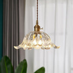 Industrial Gold Flower Glass Pendant Light With Dimmer