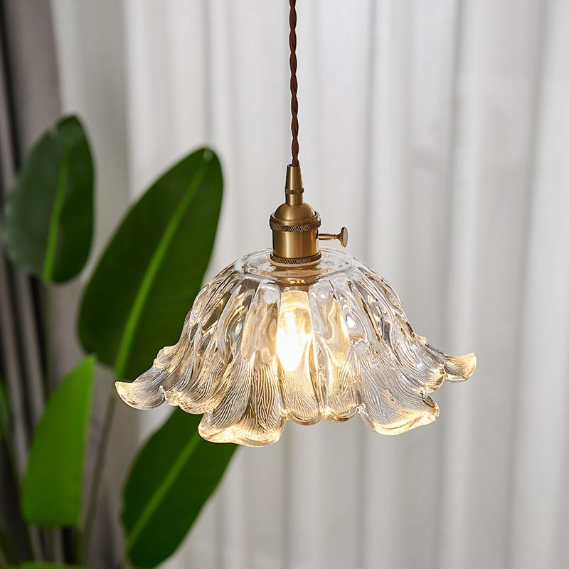 Industrial Gold Flower Glass Pendant Light With Dimmer