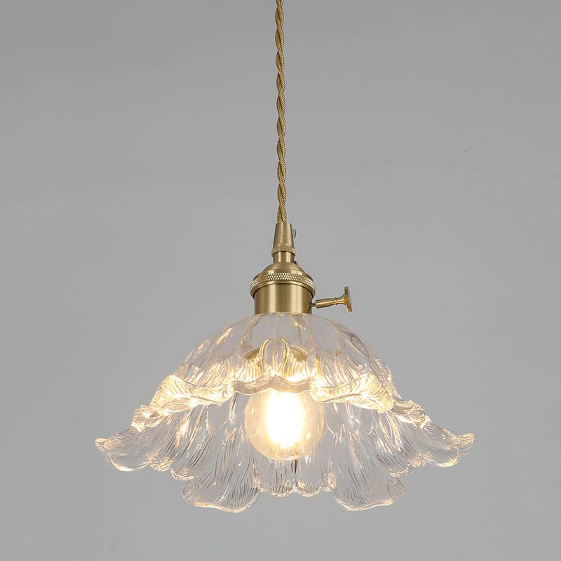 Industrial Gold Flower Glass Pendant Light With Dimmer