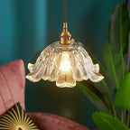 Industrial Gold Flower Glass Pendant Light With Dimmer