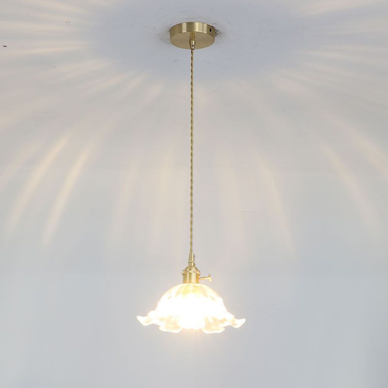 Industrial Gold Flower Glass Pendant Light With Dimmer