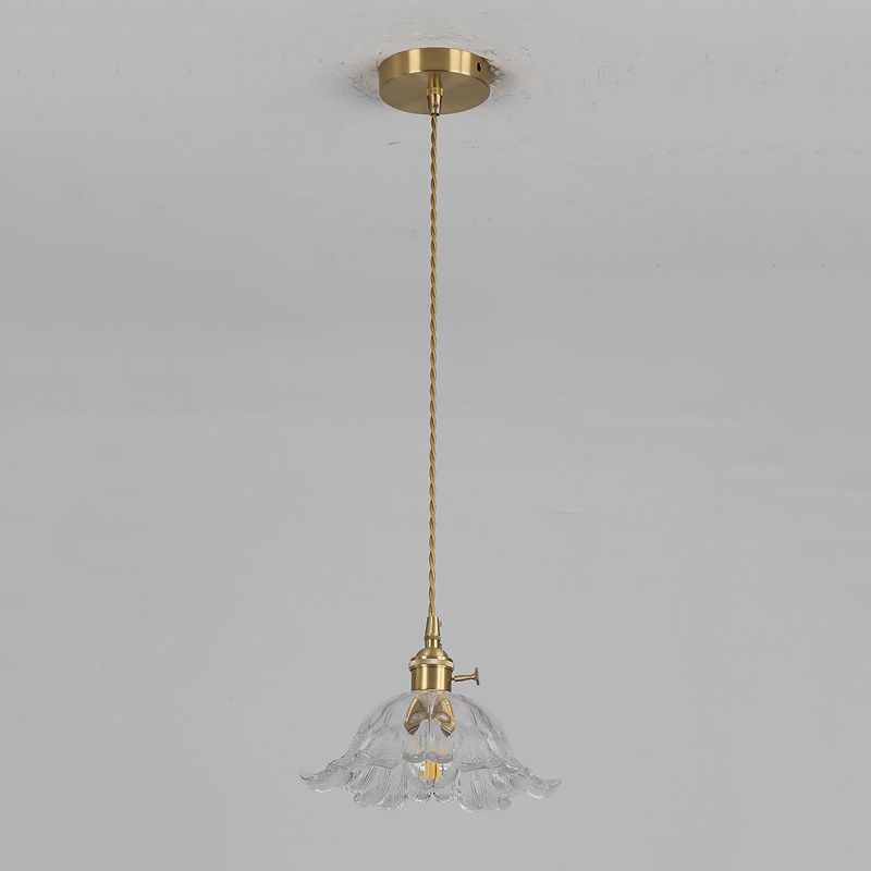 Industrial Gold Flower Glass Pendant Light With Dimmer