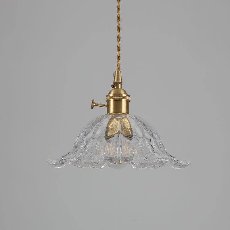 Industrial Gold Flower Glass Pendant Light With Dimmer