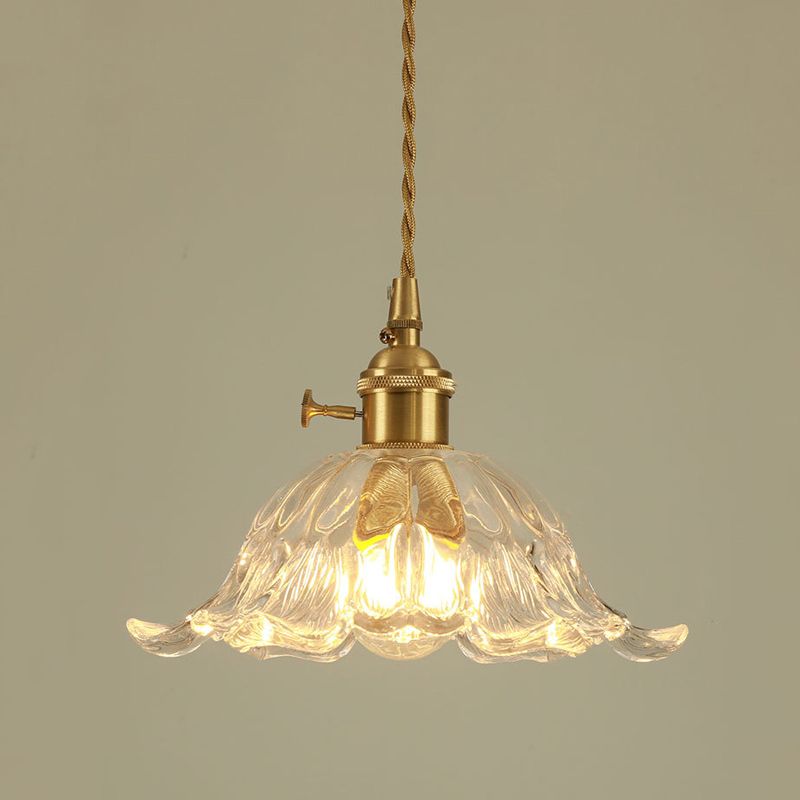 Industrial Gold Flower Glass Pendant Light With Dimmer