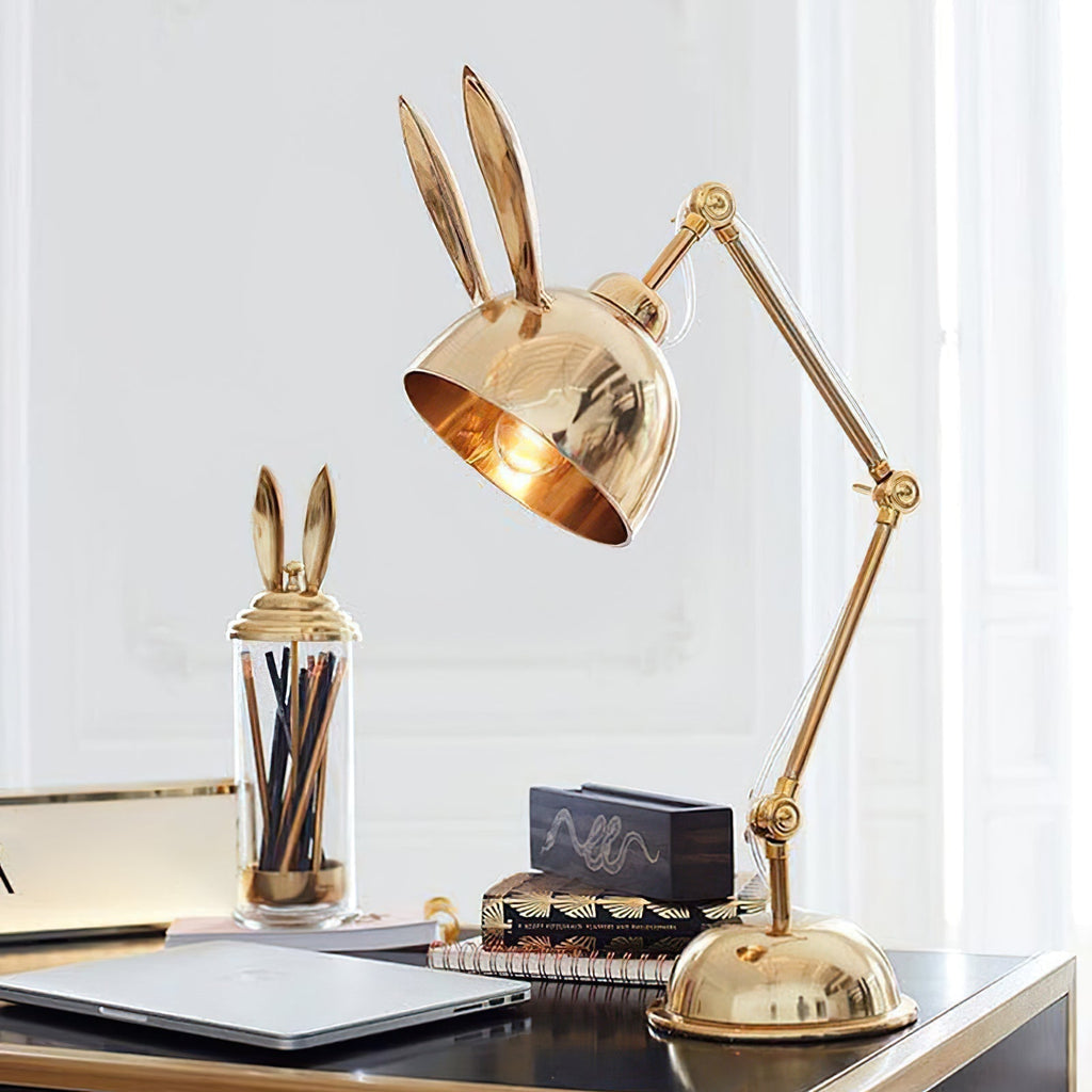 AurelHare Golden Rabbit Ears Table Lamp For Nightstand
