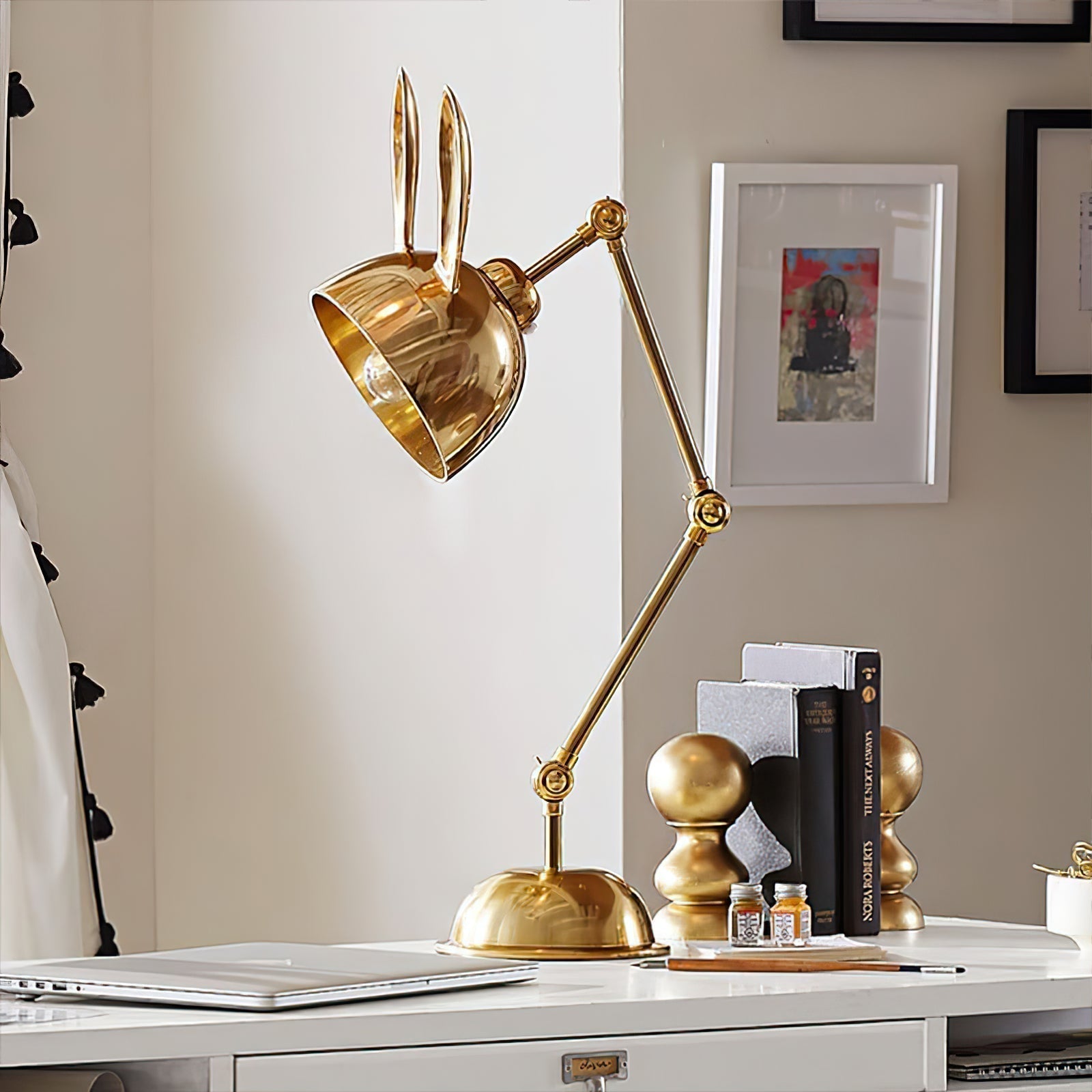 AurelHare Golden Rabbit Ears Table Lamp For Nightstand