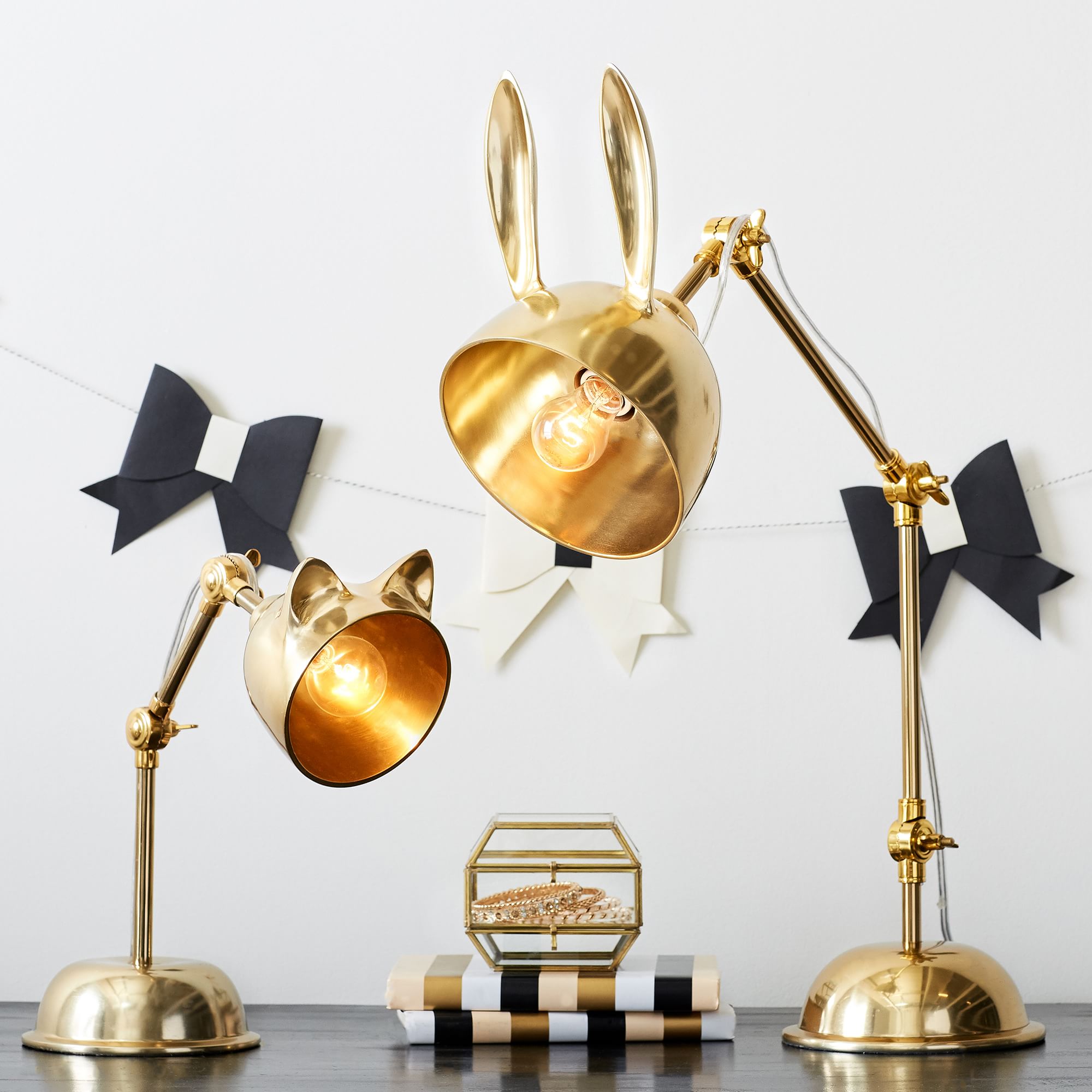 AurelHare Golden Rabbit Ears Table Lamp For Nightstand