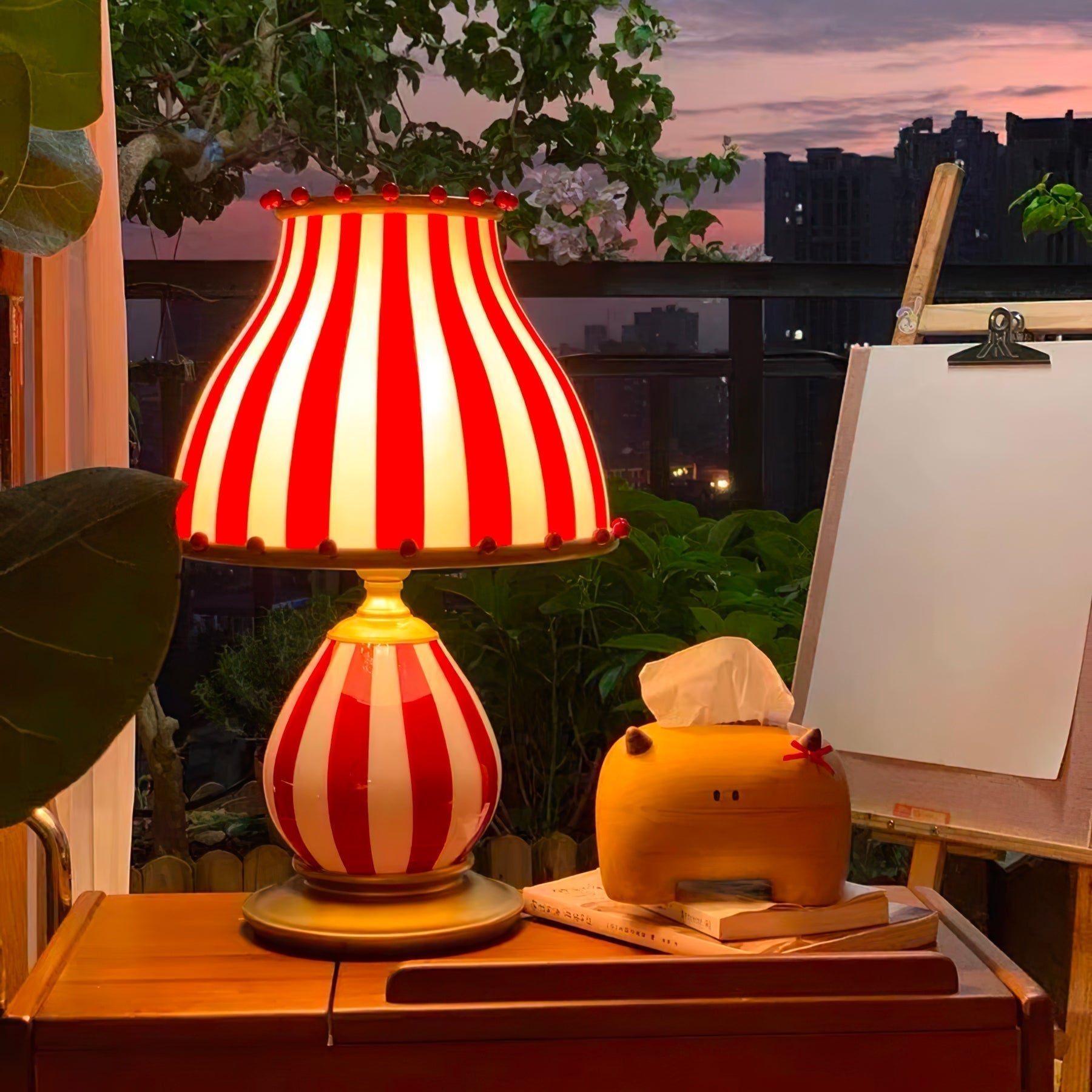 Marinella Circus-Style Table Lamp With Striped Shade