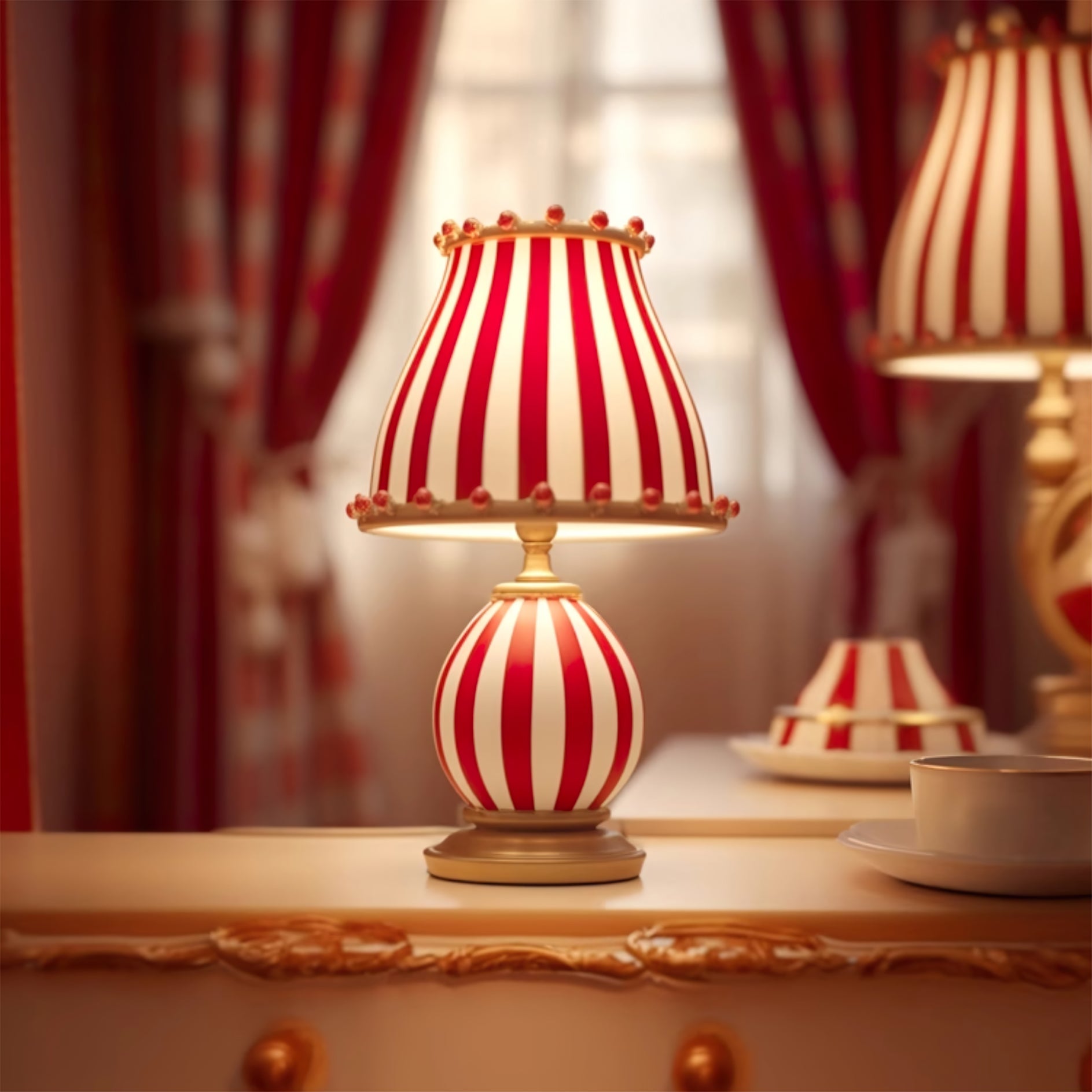 Marinella Circus-Style Table Lamp With Striped Shade