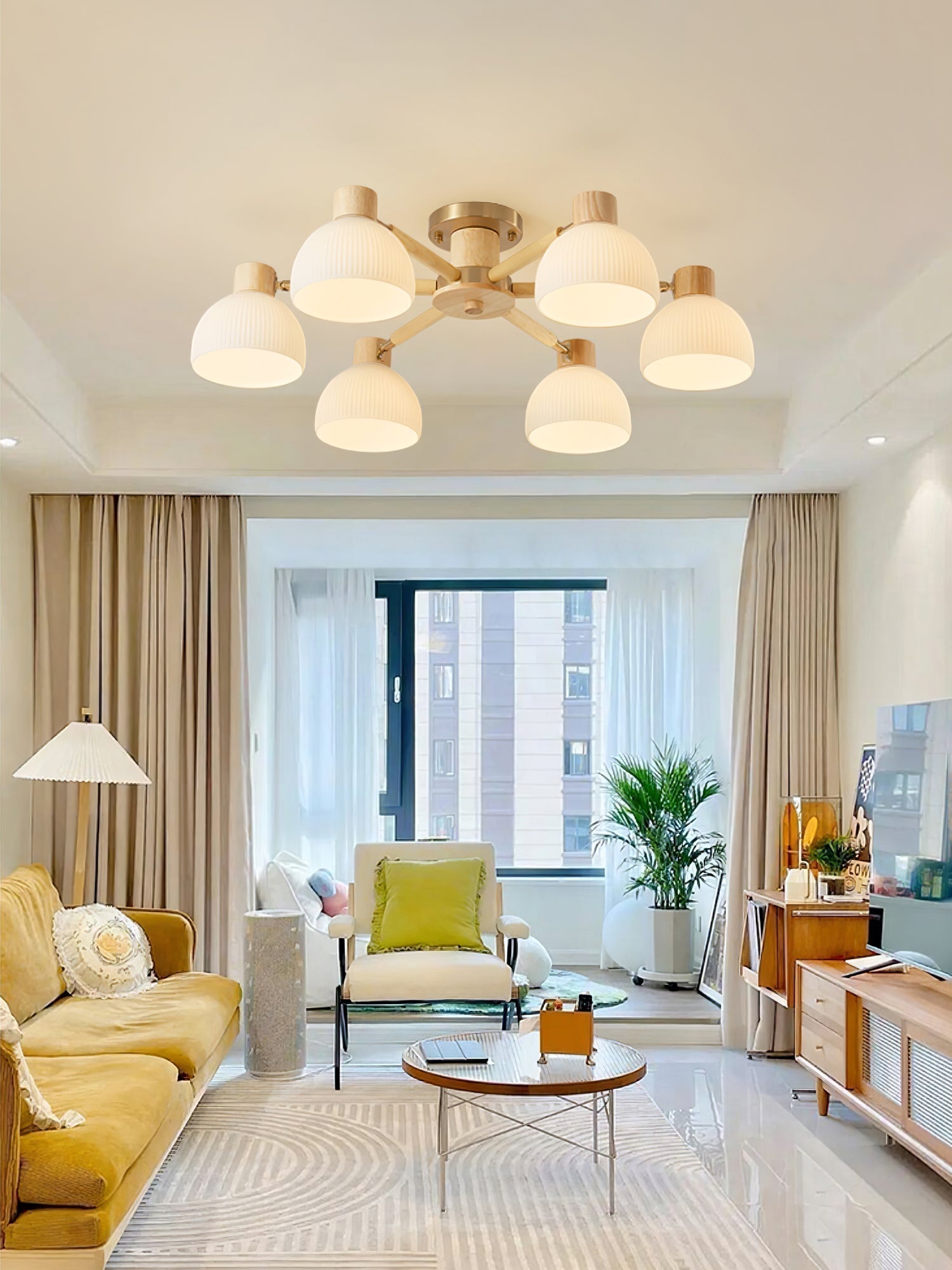 CindraLux Industrial Glass And Wood Ceiling Chandelier