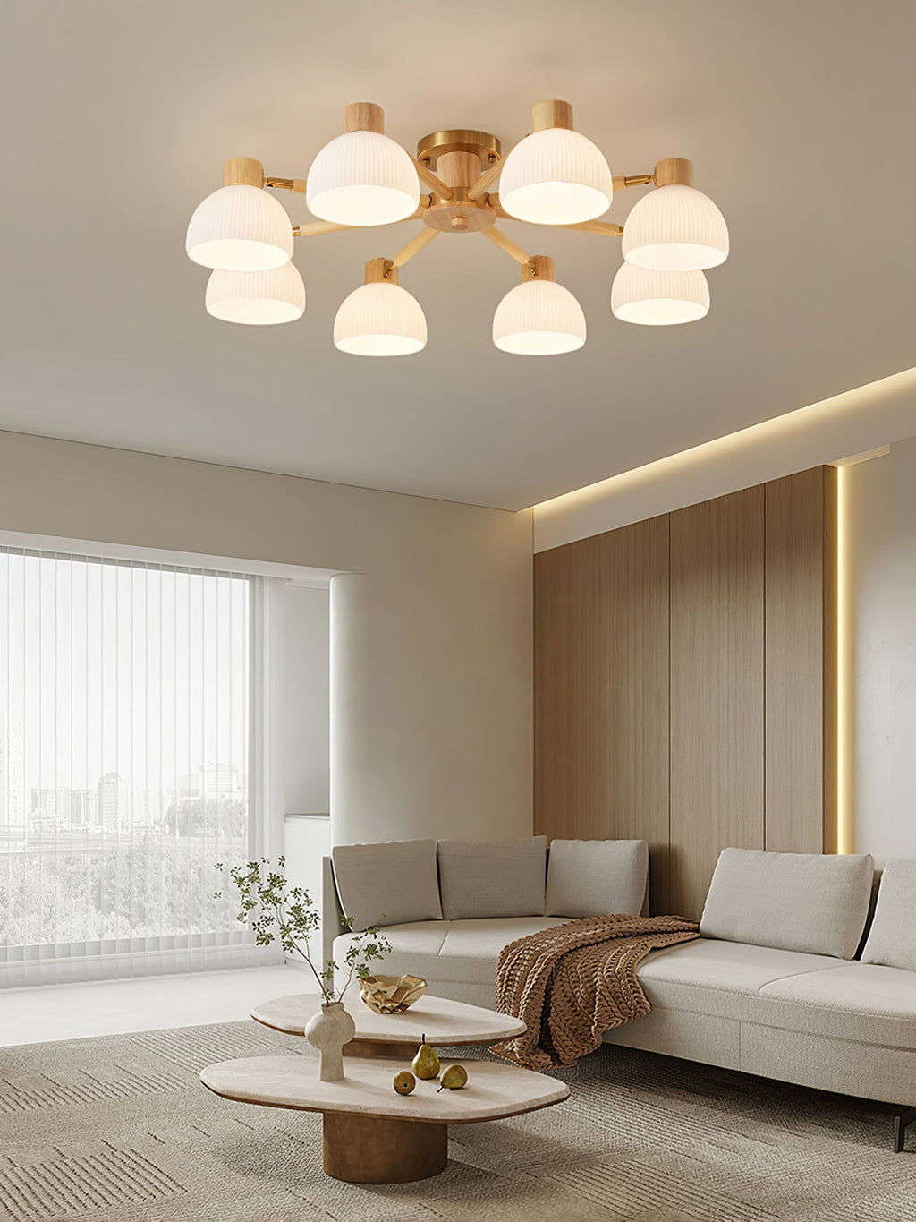 CindraLux Industrial Glass And Wood Ceiling Chandelier