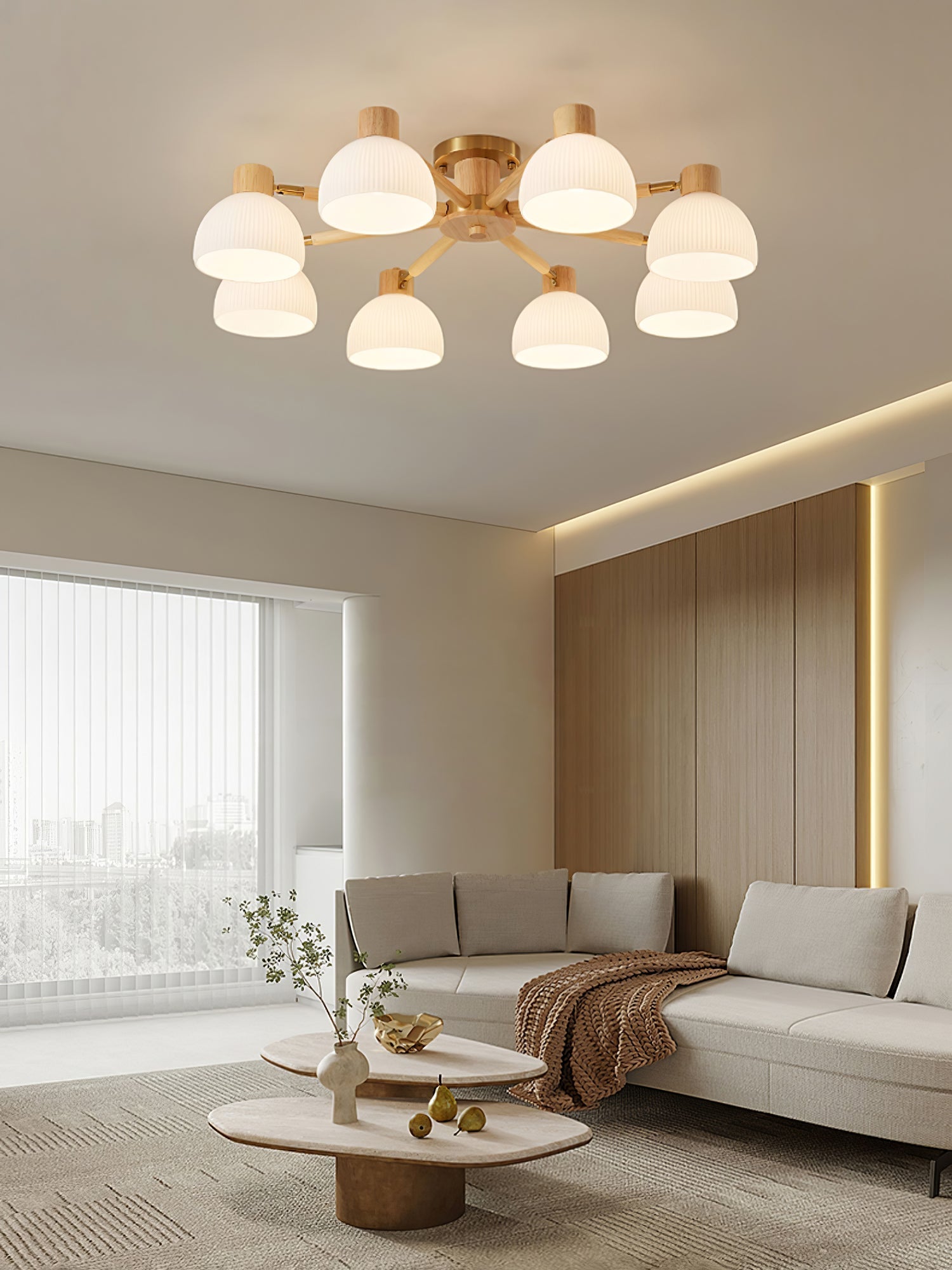 CindraLux Industrial Glass And Wood Ceiling Chandelier