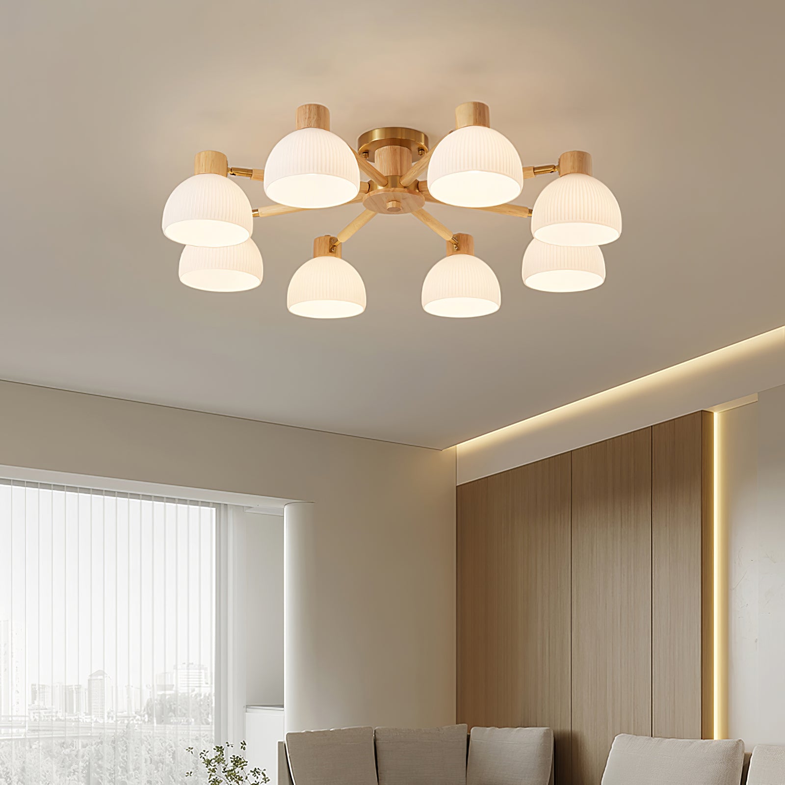 CindraLux Industrial Glass And Wood Ceiling Chandelier