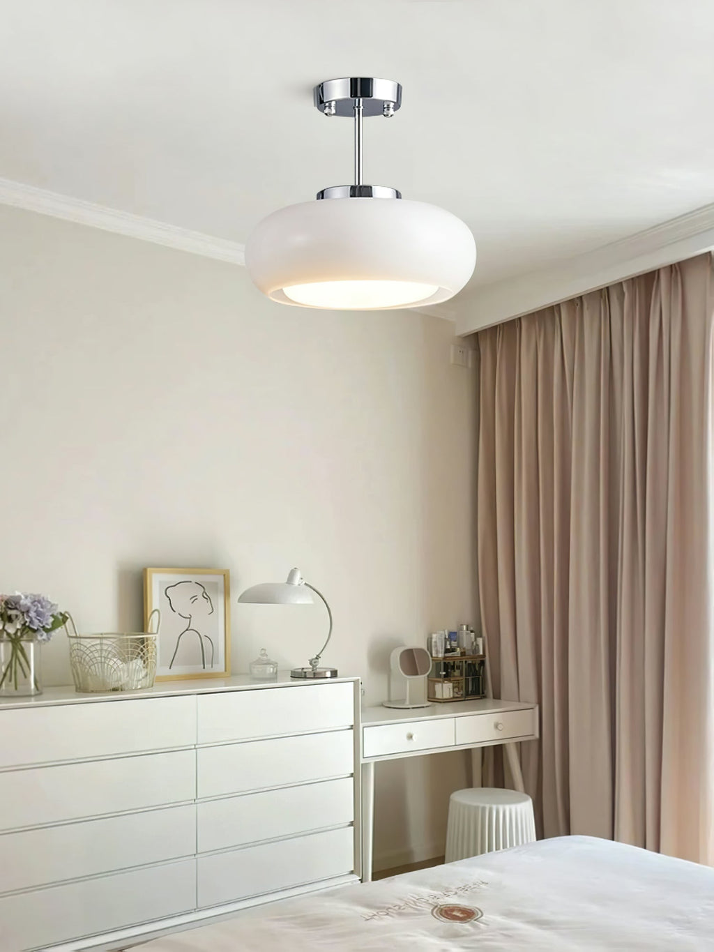 Lunara Space Age Chrome Ceiling Light With Milk Glass Globe