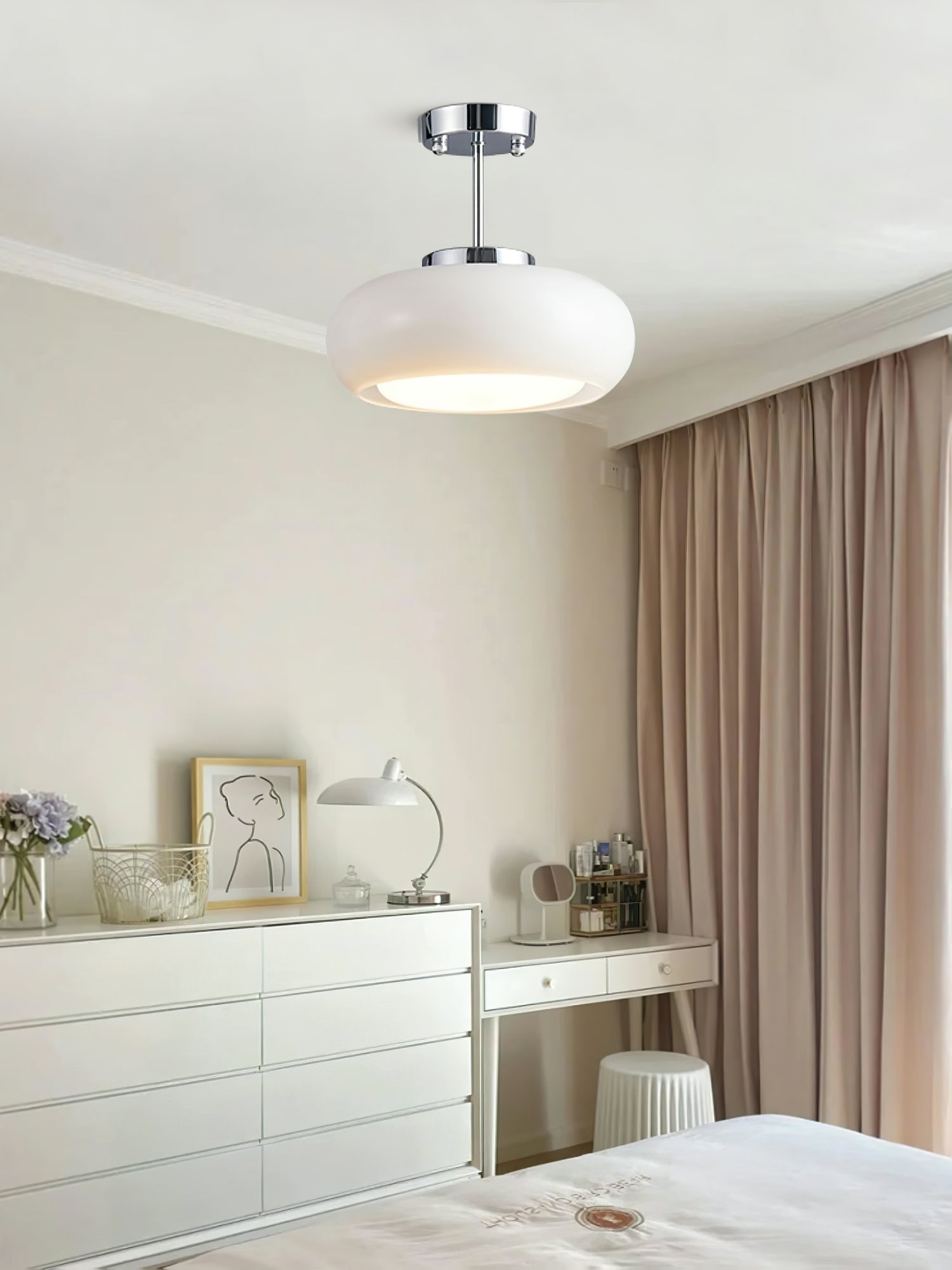 Lunara Space Age Chrome Ceiling Light With Milk Glass Globe