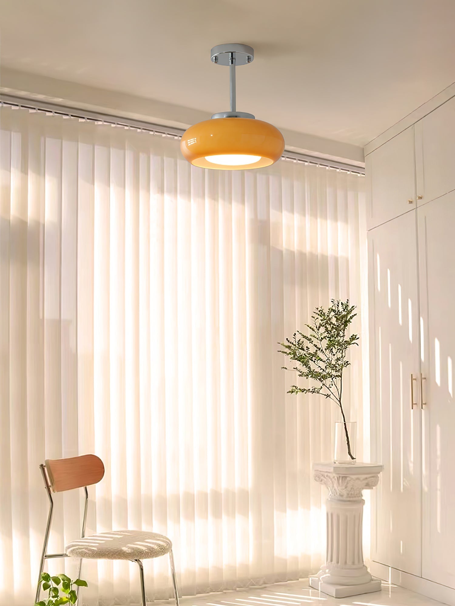 Lunara Space Age Chrome Ceiling Light With Milk Glass Globe