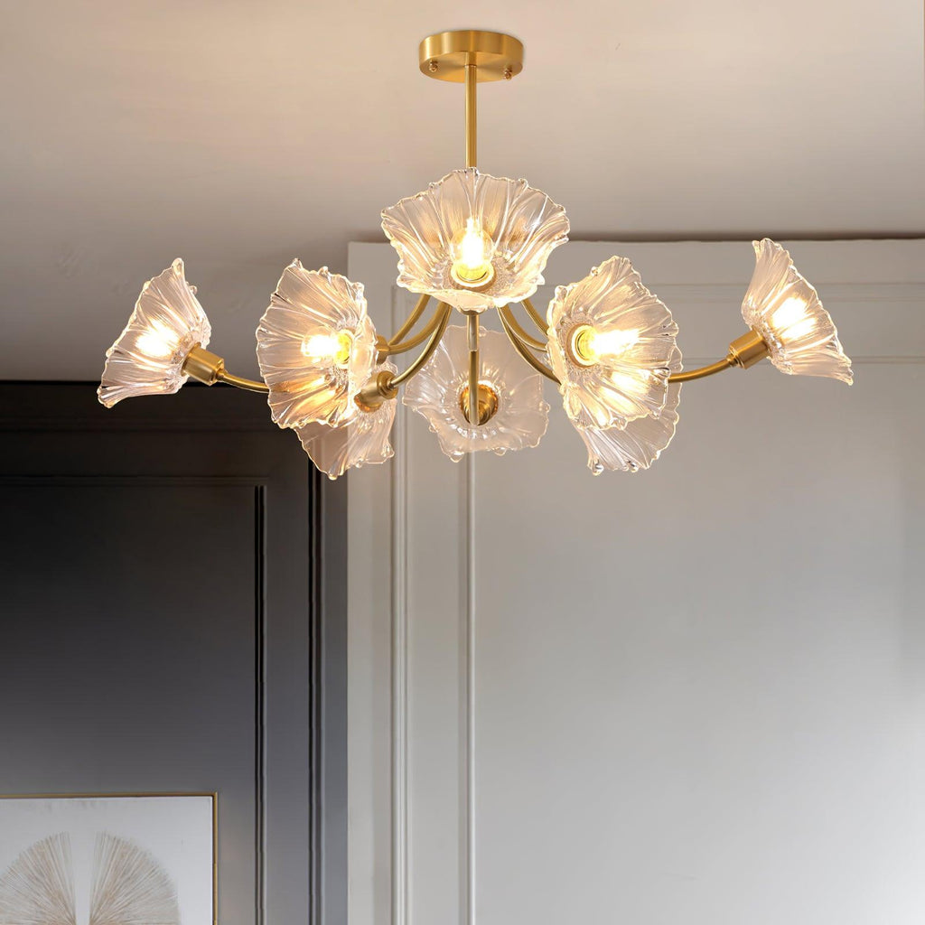 Liora Floral Glass Chandelier With Delicate Petal Design