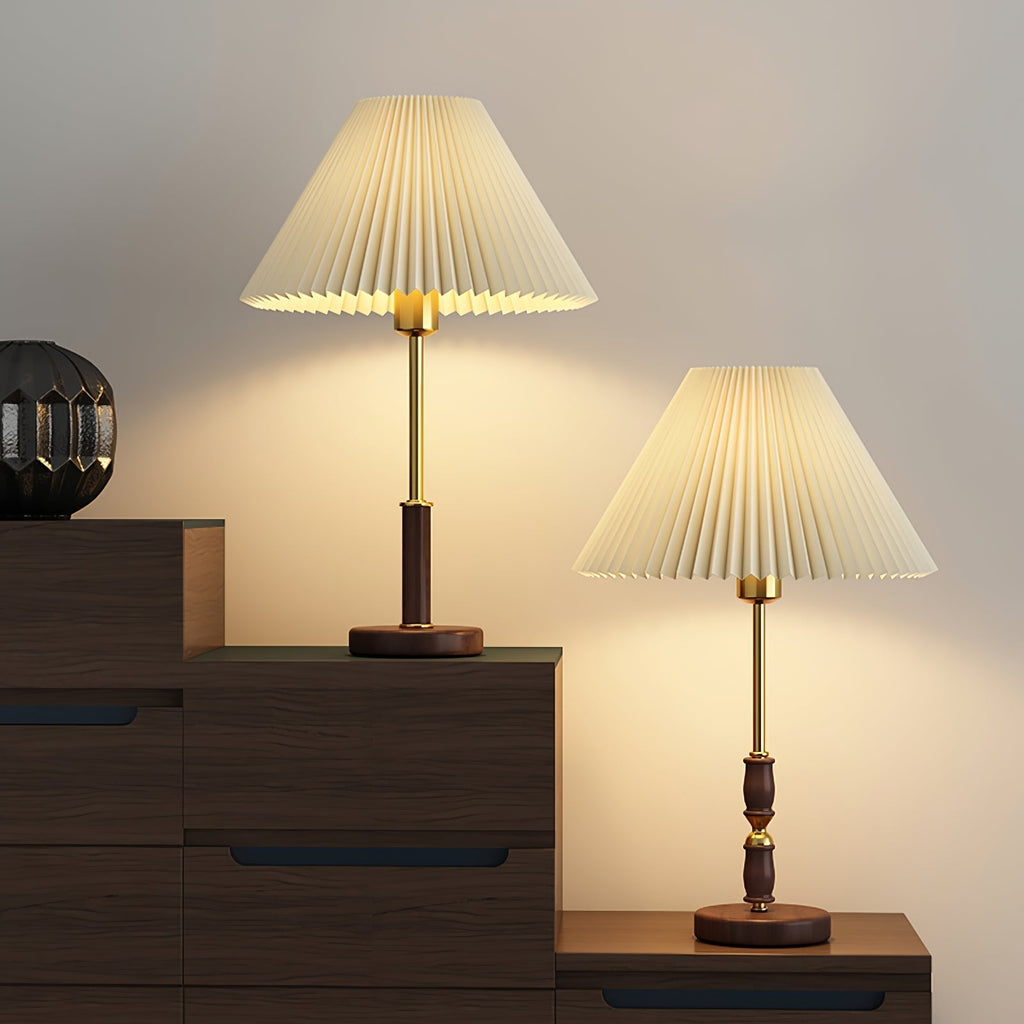Elmora Pleated Linen Shade Table Lamp In Wood And Metal