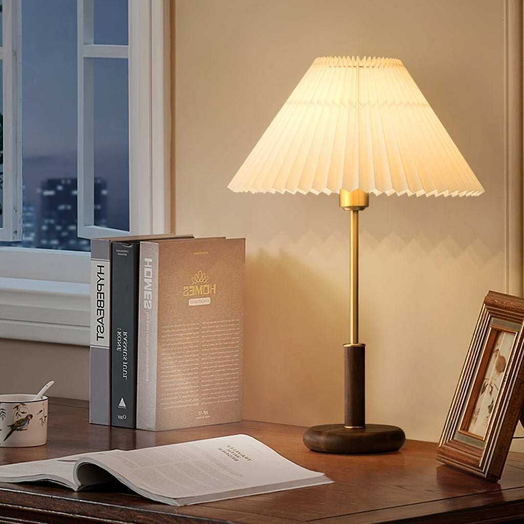 Elmora Pleated Linen Shade Table Lamp In Wood And Metal