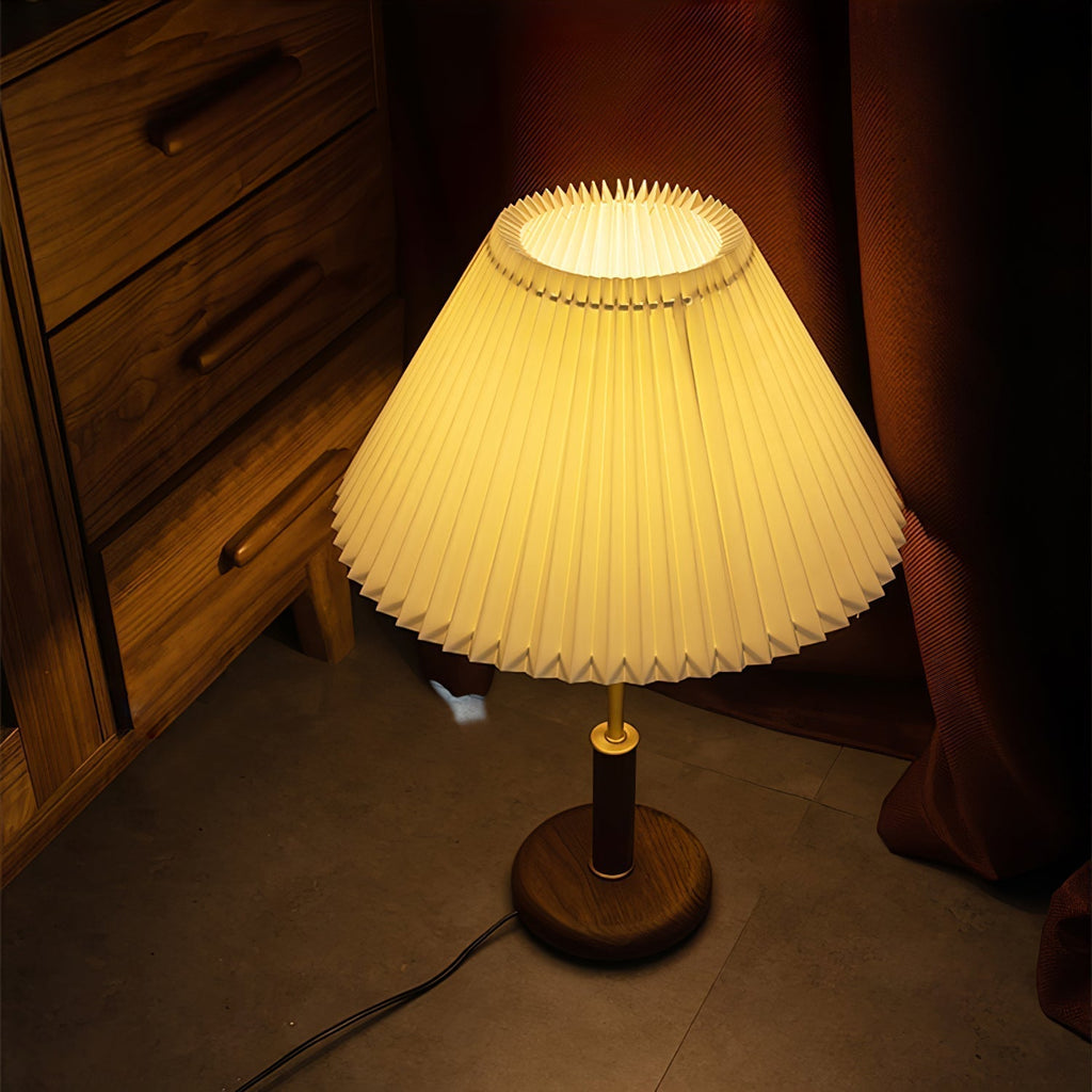 Elmora Pleated Linen Shade Table Lamp In Wood And Metal