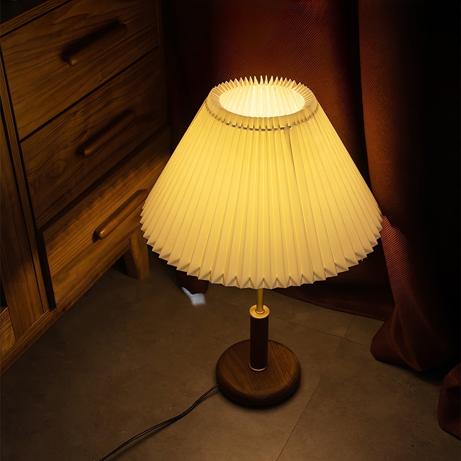 Elmora Pleated Linen Shade Table Lamp In Wood And Metal