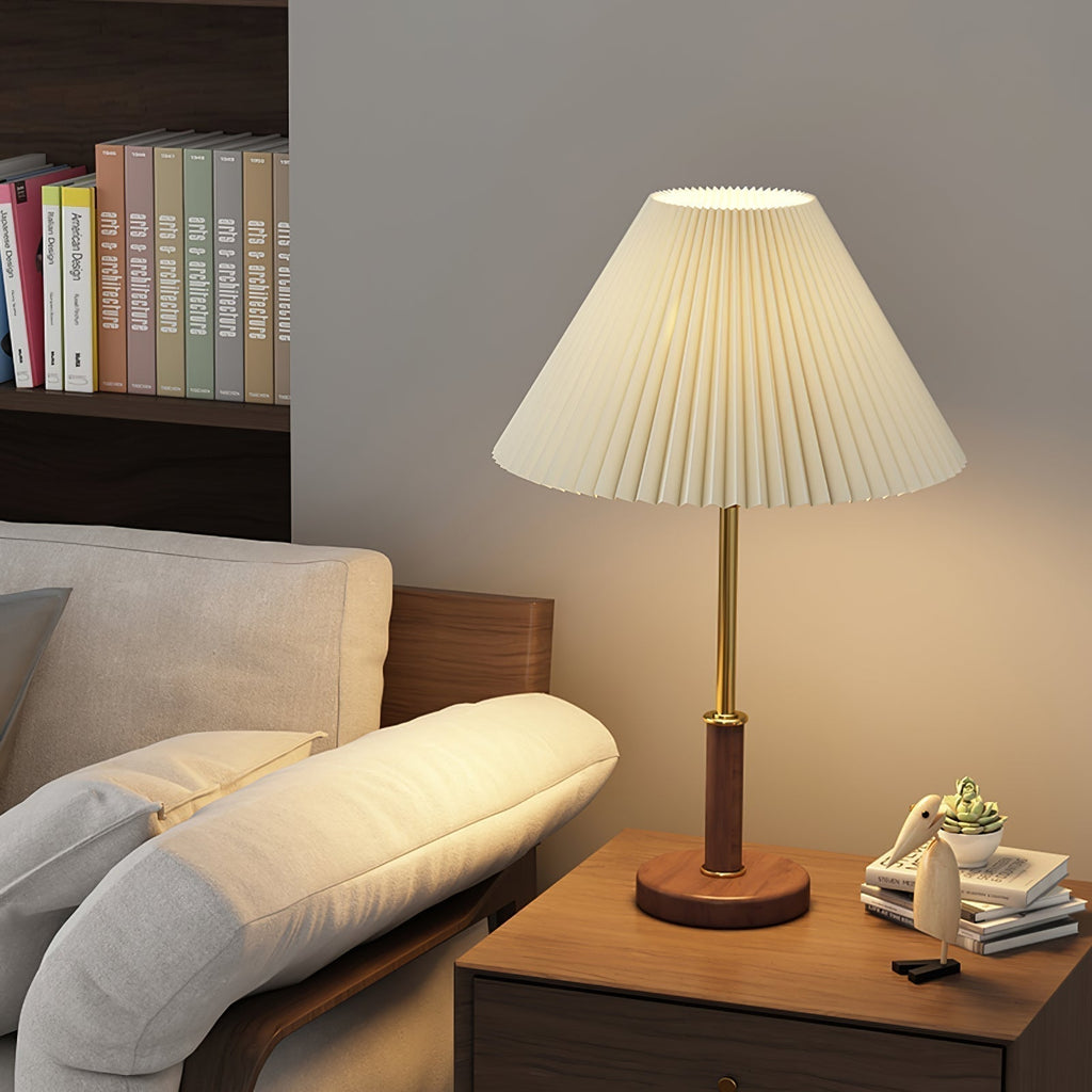 Elmora Pleated Linen Shade Table Lamp In Wood And Metal
