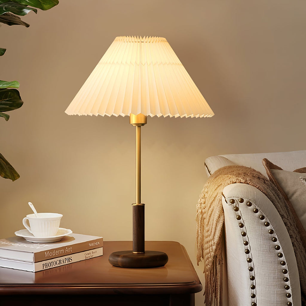 Elmora Pleated Linen Shade Table Lamp In Wood And Metal