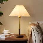 Elmora Pleated Linen Shade Table Lamp In Wood And Metal