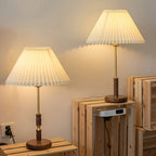 Elmora Pleated Linen Shade Table Lamp In Wood And Metal