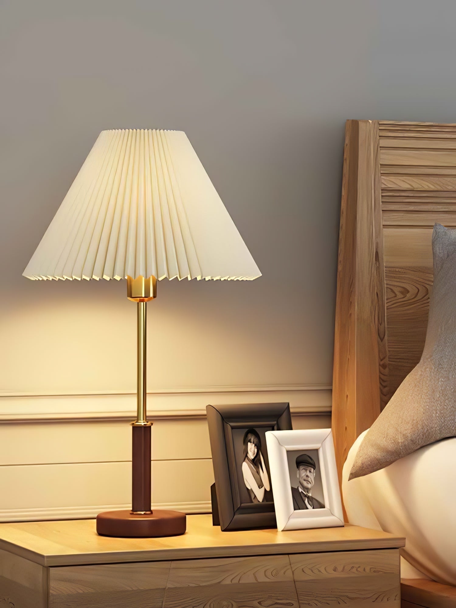 Elmora Pleated Linen Shade Table Lamp In Wood And Metal