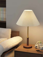 Elmora Pleated Linen Shade Table Lamp In Wood And Metal