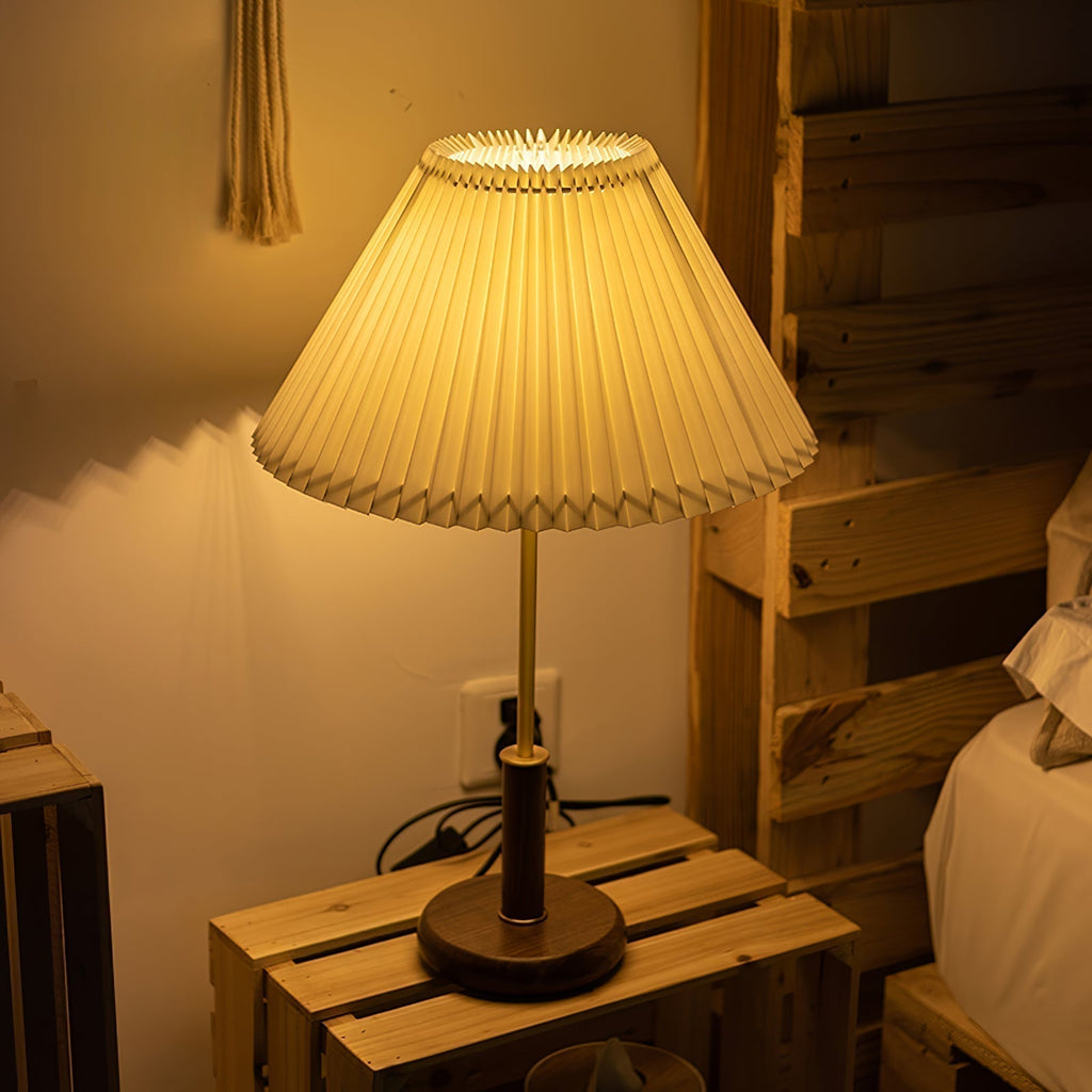 Elmora Pleated Linen Shade Table Lamp In Wood And Metal