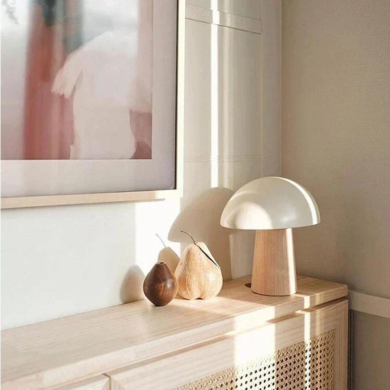 Nordlyn Mushroom Table Lamp With Warm Wood Grain Finish