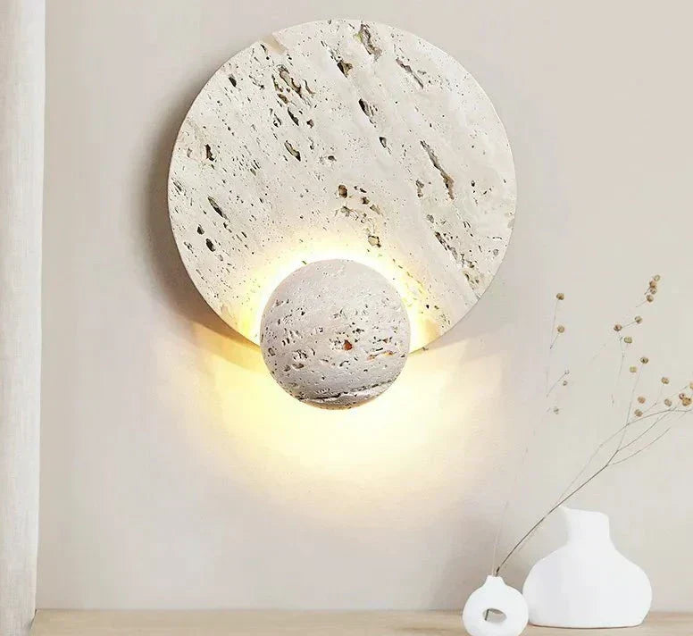 MiraStone Round Stone Wall Sconce For Living Room Decor