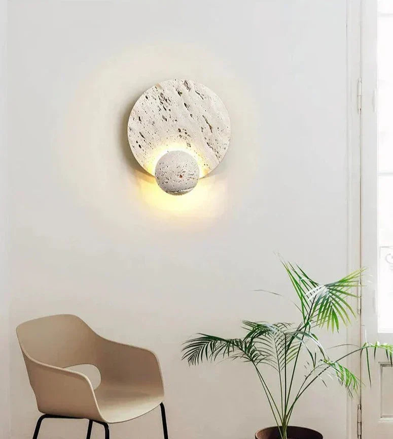 MiraStone Round Stone Wall Sconce For Living Room Decor