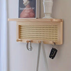 Alderwood Wall Shelf With Four Hooks, Entryway Organizer